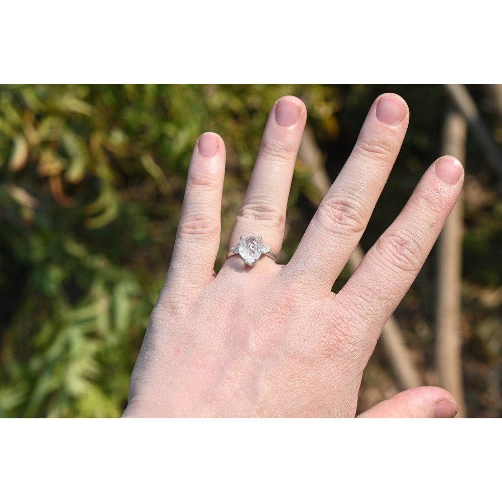 Simple Engagement Ring, Raw Gemstone Jewelry, White Raw Diamond Engageme…